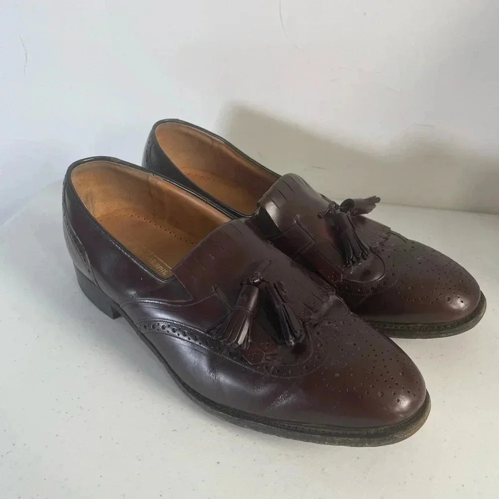 Johnston & Murphy Heritage Dress Shoes Loafers Kiltie Tassel Burgundy Size 10B